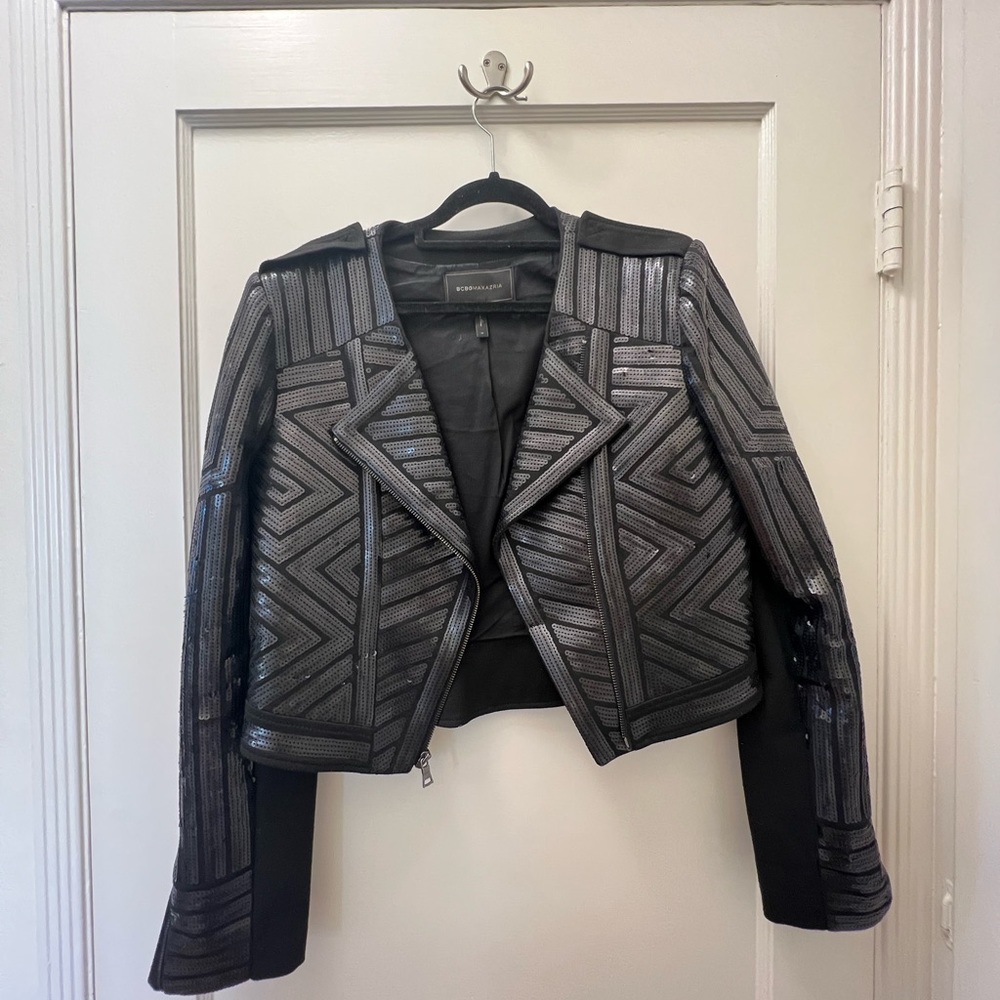 Bcbg max Azria sequined Moto jacket. Size M